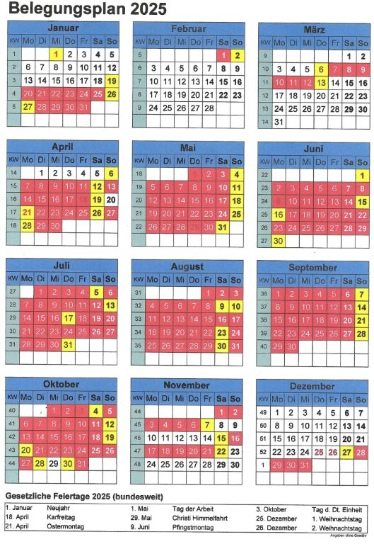 Belegungsplan 2025