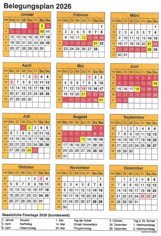 Belegungsplan 2026